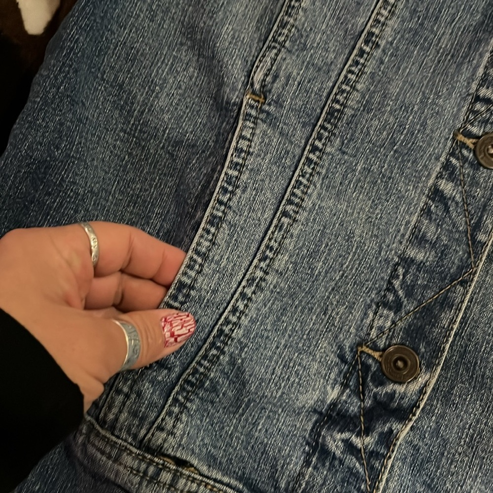 Stretch Jean Jacket M Fitted Button Front Classic… - image 4
